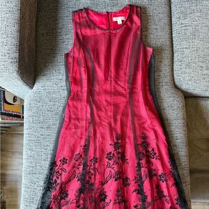 Coldwater Creek Red and Black Floral Midi Dress